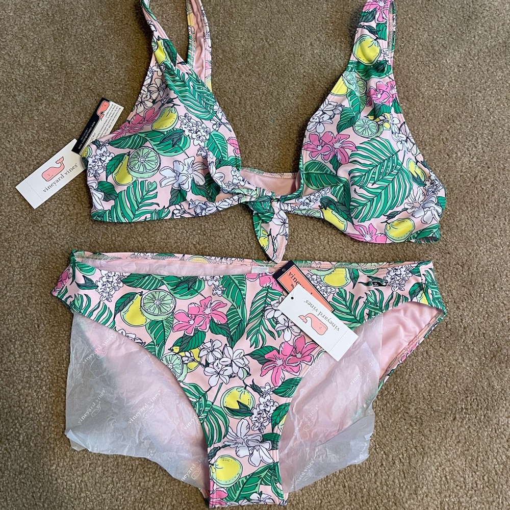 Vineyard Vines Pink Cloud Bikini with Floral and Fruit Design